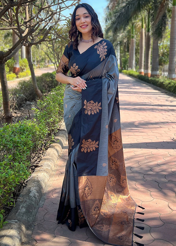 Grey Dupion Silk Saree With Blouse Piece