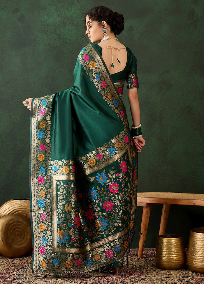 Green Dupion Silk Saree With Blouse Piece