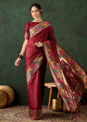 Maroon Dupion Silk Saree With Blouse Piece