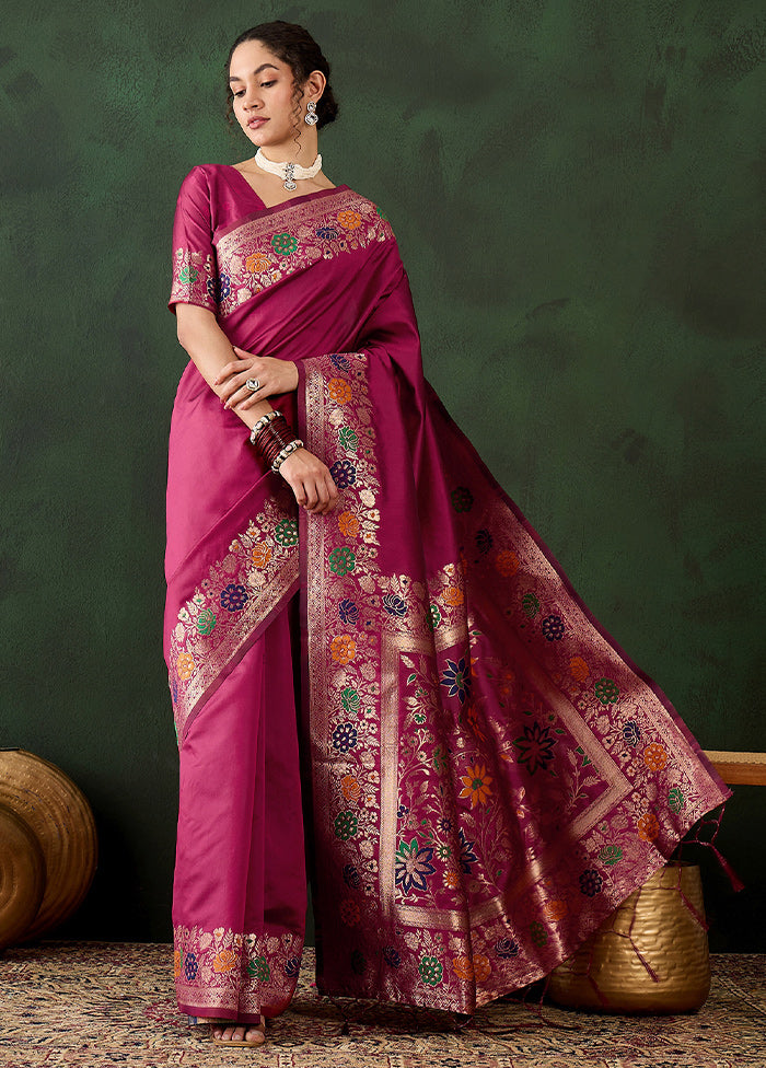 Pink Dupion Silk Saree With Blouse Piece