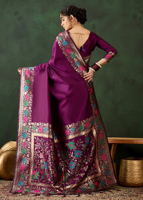 Purple Dupion Silk Saree With Blouse Piece