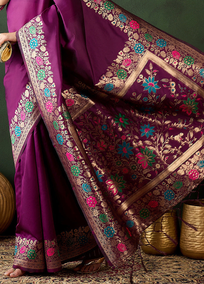 Purple Dupion Silk Saree With Blouse Piece