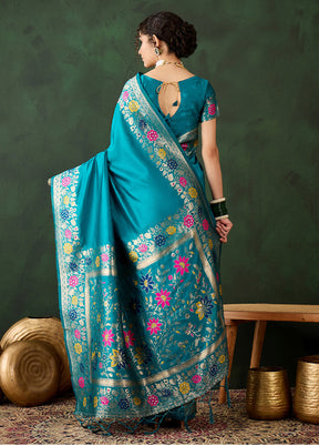 Teal Dupion Silk Saree With Blouse Piece