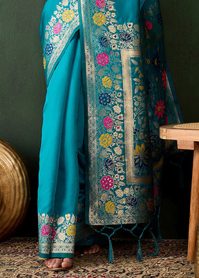 Teal Dupion Silk Saree With Blouse Piece