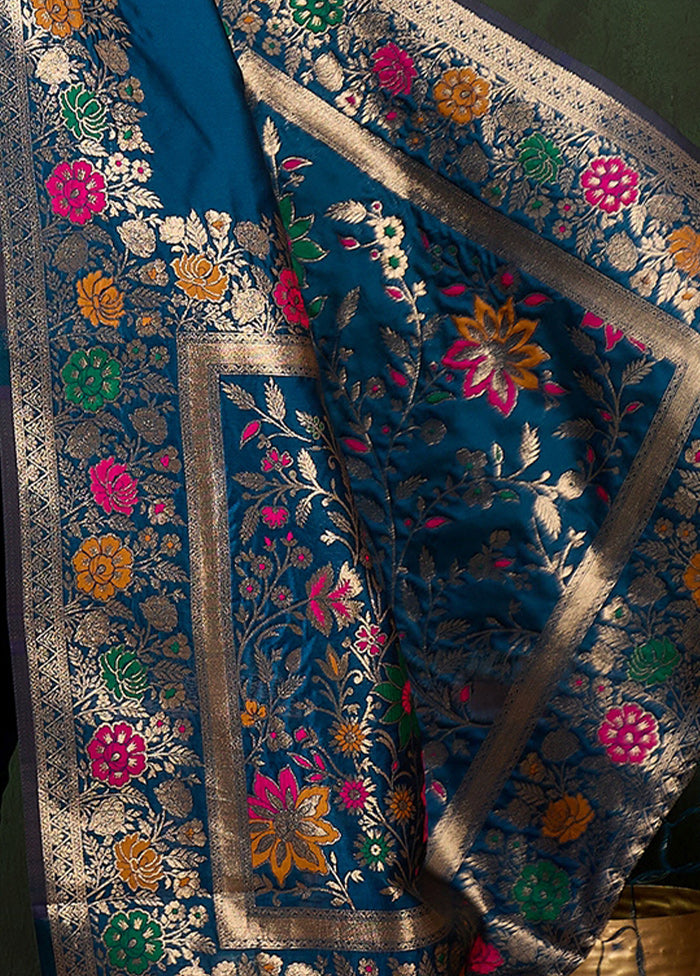 Blue Dupion Silk Saree With Blouse Piece