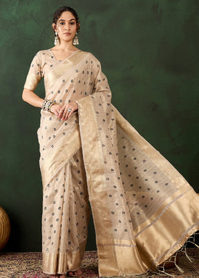 Beige Organza Saree With Blouse Piece