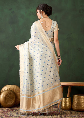 Sky Blue Organza Saree With Blouse Piece