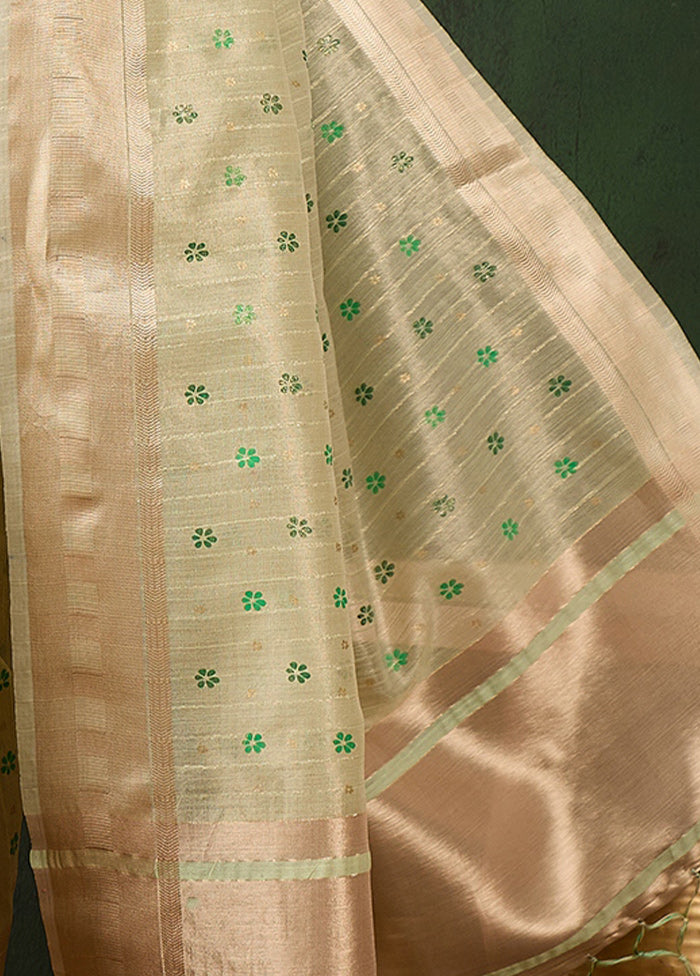 Pista Green Organza Saree With Blouse Piece