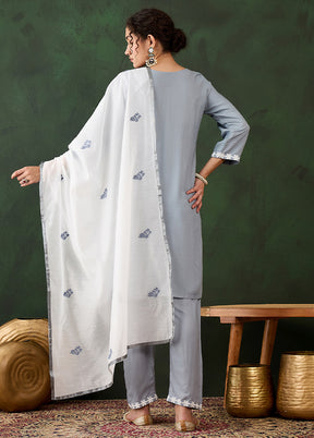 3 Pc Grey Readymade Rayon Suit Set