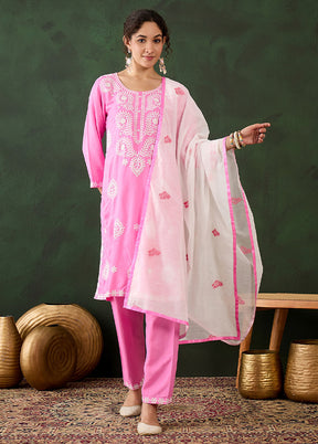 3 Pc Pink Readymade Rayon Suit Set