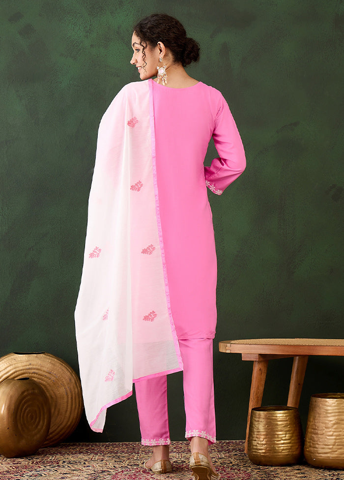 3 Pc Pink Readymade Rayon Suit Set