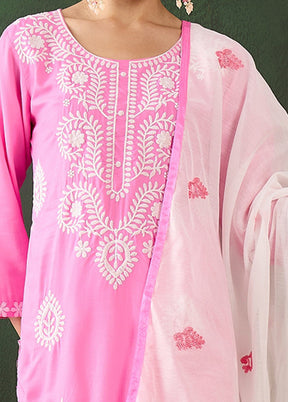 3 Pc Pink Readymade Rayon Suit Set