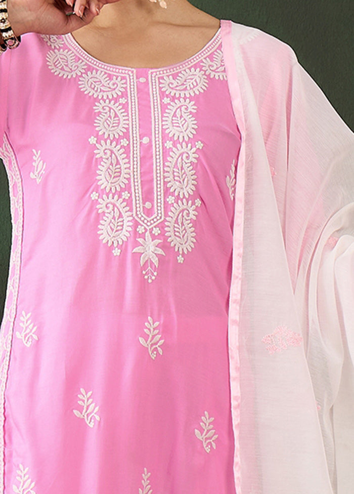 3 Pc Pink Readymade Rayon Suit Set