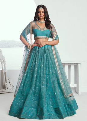 3 Pc Rama Net Semi Stitched Lehenga Set