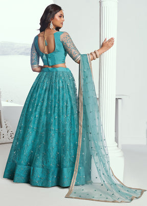 3 Pc Rama Net Semi Stitched Lehenga Set