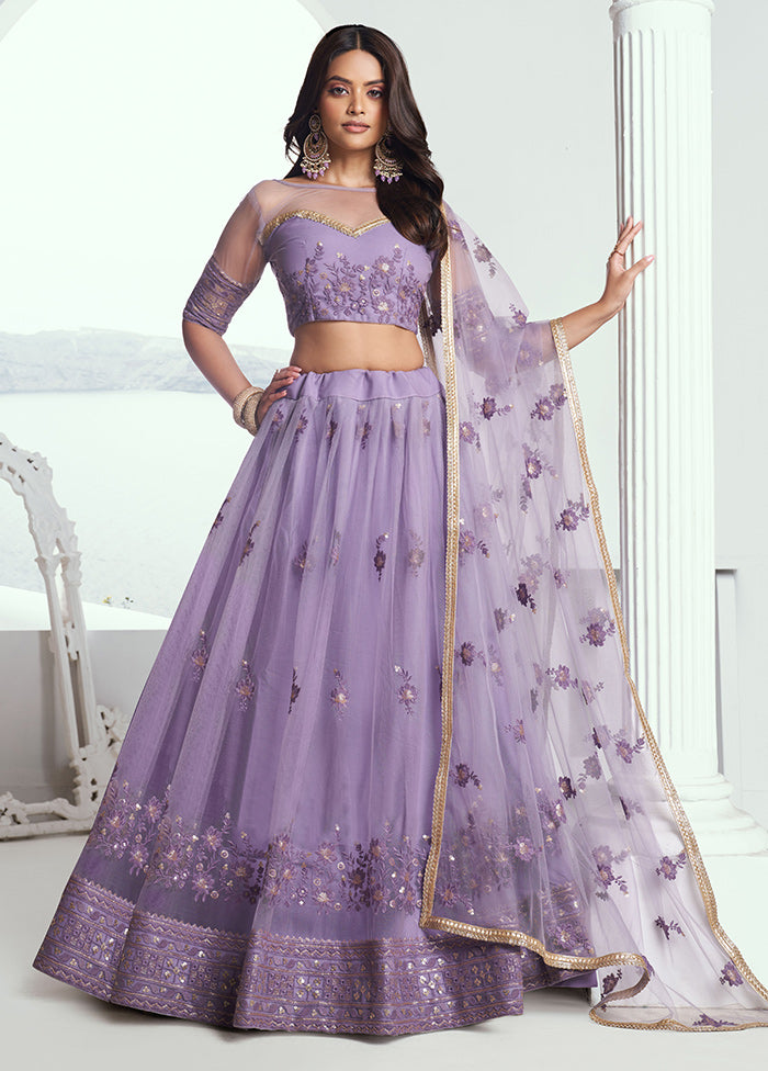 3 Pc Lavender Net Semi Stitched Lehenga Set