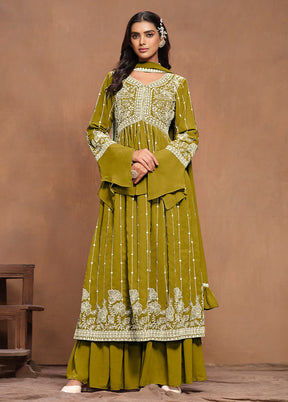 3 Pc Green Semi Stitched Georgette Suit Set