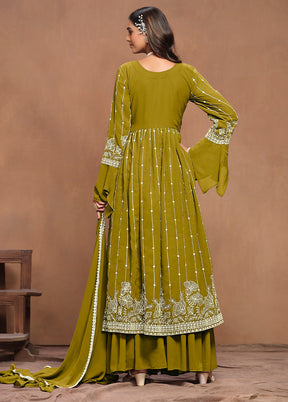 3 Pc Green Semi Stitched Georgette Suit Set