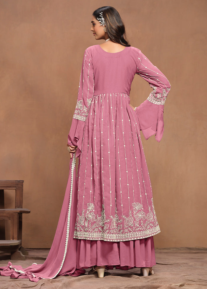 3 Pc Pink Semi Stitched Georgette Suit Set