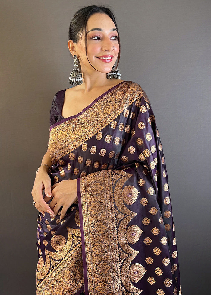 Purple Banarasi Silk Saree With Blouse Piece