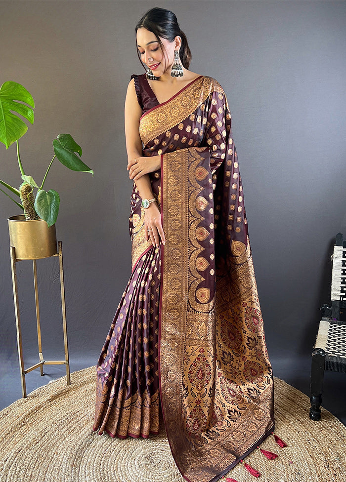 Maroon Banarasi Silk Saree With Blouse Piece