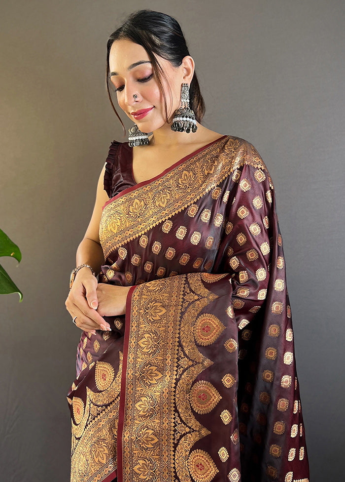 Maroon Banarasi Silk Saree With Blouse Piece