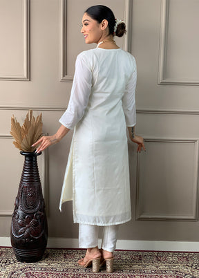 3 Pc White Readymade Viscose Suit Set