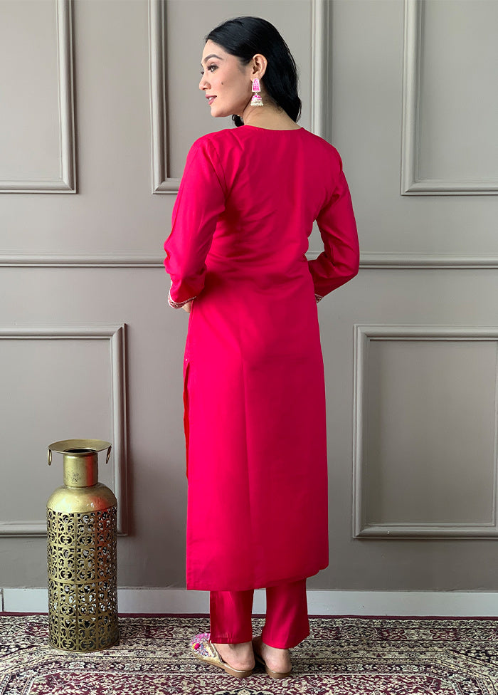 3 Pc Pink Readymade Viscose Suit Set