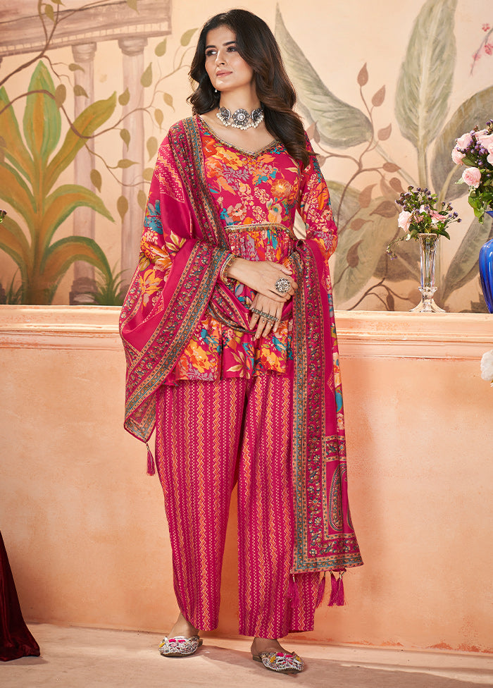 3 Pc Pink Readymade Silk Suit Set