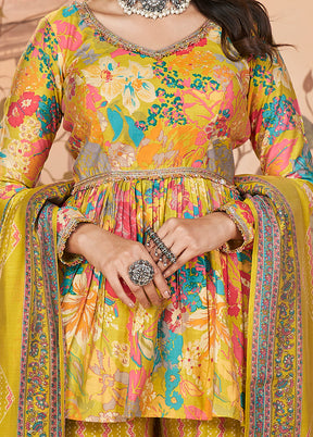 3 Pc Yellow Readymade Silk Suit Set