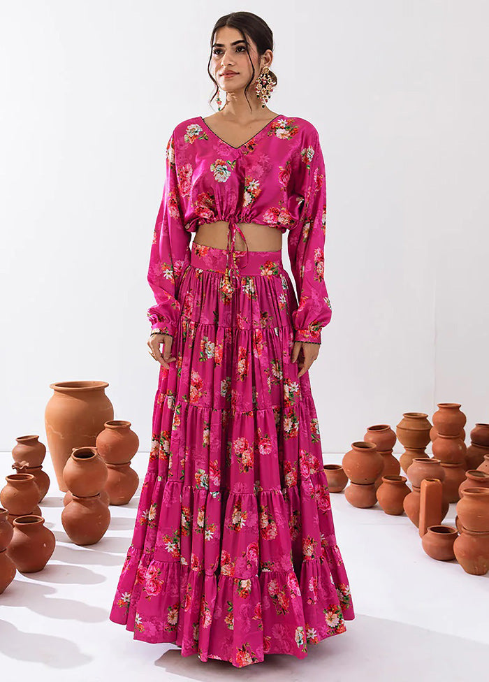 Magenta Silk Readymade Lehenga Set