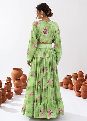 Pista Green Silk Readymade Lehenga Set