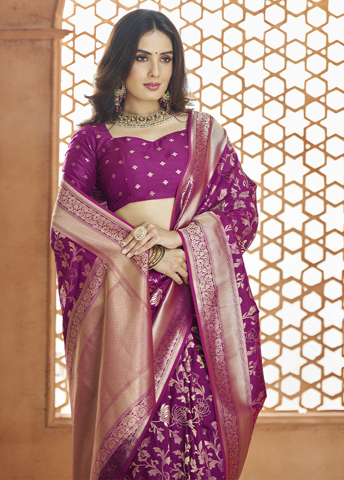 Purple Banarasi Silk Saree With Blouse Piece