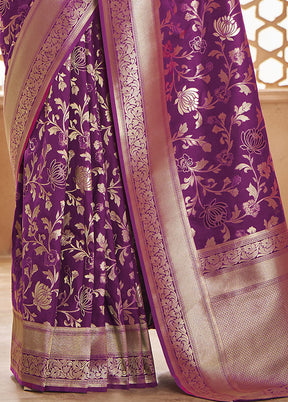 Purple Banarasi Silk Saree With Blouse Piece