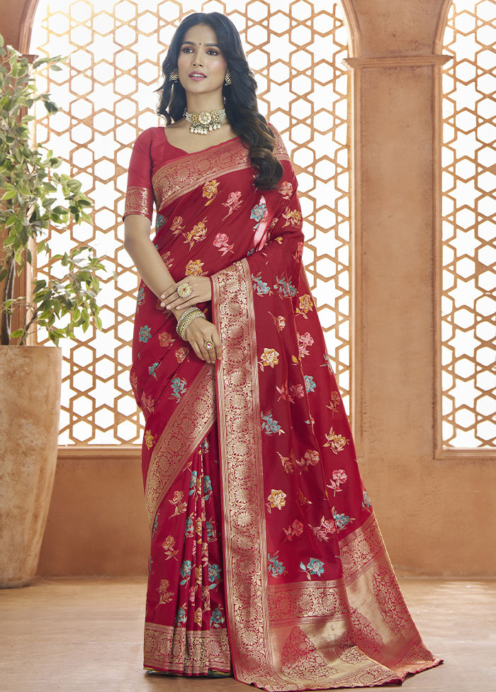 Red Banarasi Silk Saree With Blouse Piece