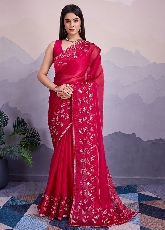 Pink Spun Silk Saree With Blouse Piece