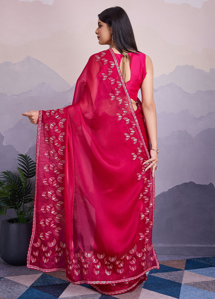 Pink Spun Silk Saree With Blouse Piece