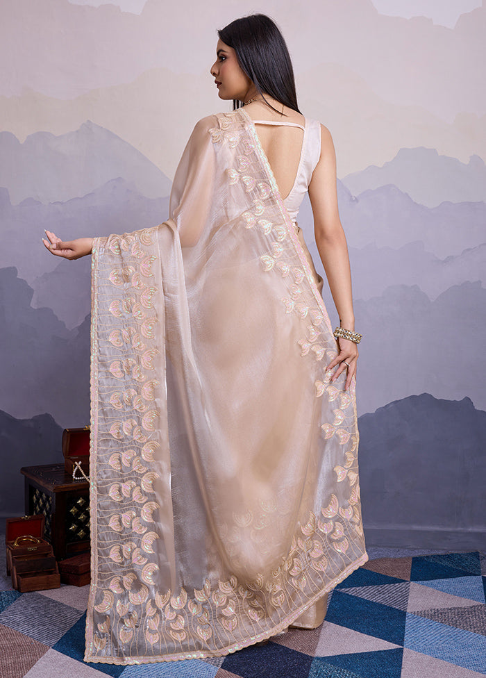 Beige Spun Silk Saree With Blouse Piece