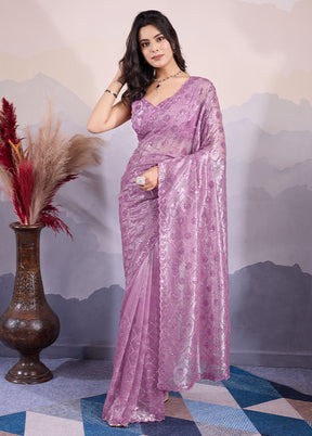 Purple Net Net Saree With Blouse Piece