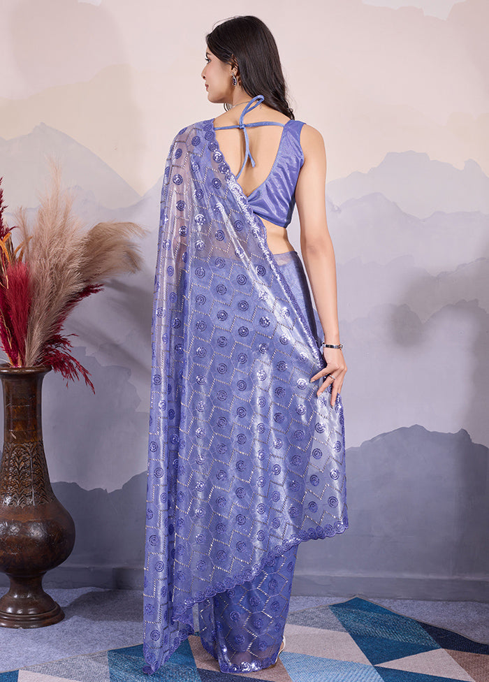 Lavender Net Net Saree With Blouse Piece