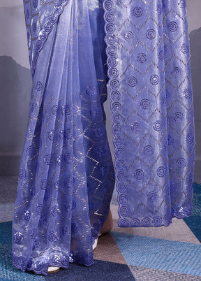 Lavender Net Net Saree With Blouse Piece