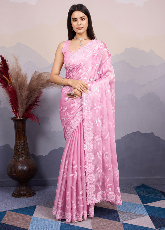 Pink Dupion Silk Saree With Blouse Piece