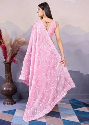 Pink Dupion Silk Saree With Blouse Piece