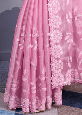 Pink Dupion Silk Saree With Blouse Piece