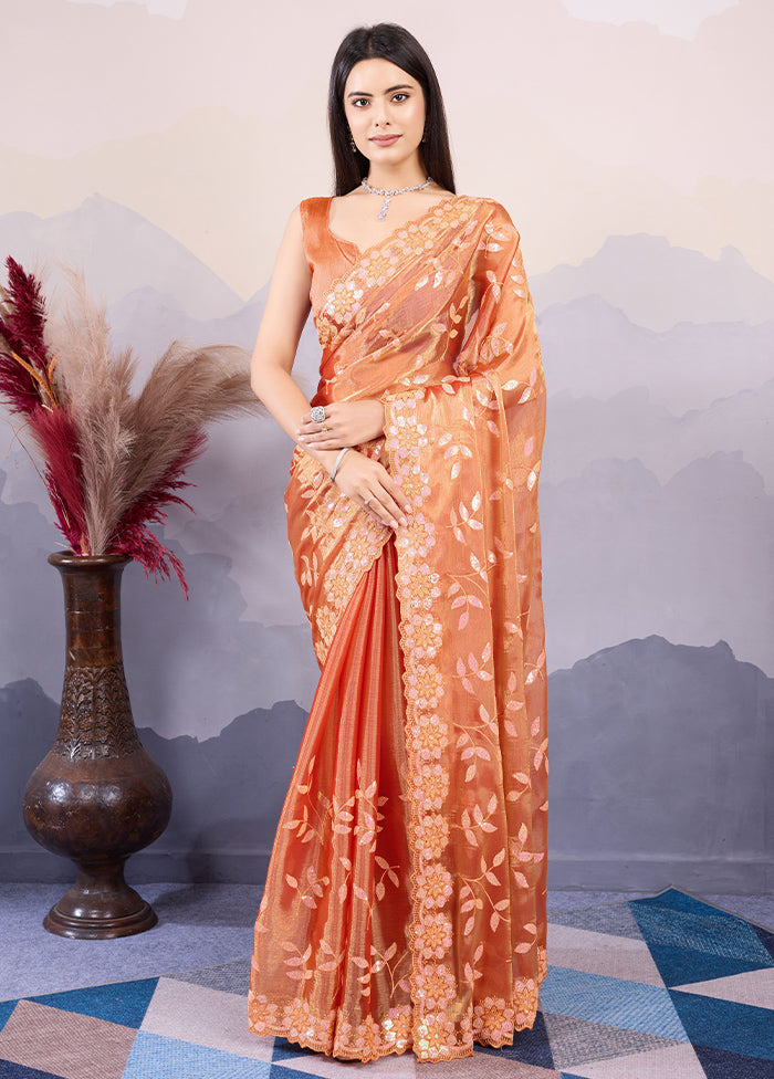 Orange Dupion Silk Saree With Blouse Piece