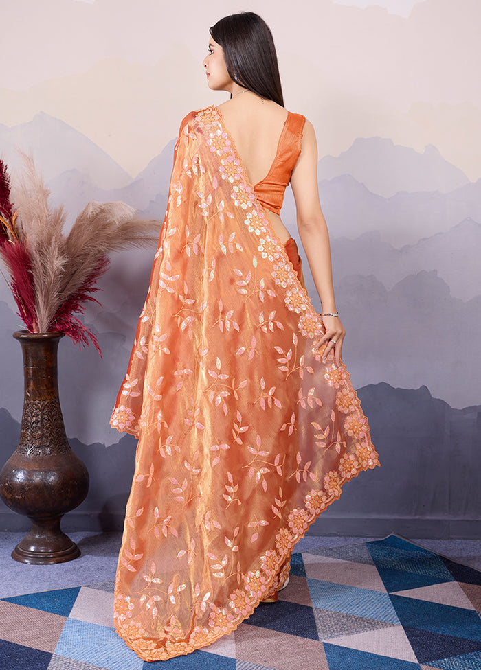 Orange Dupion Silk Saree With Blouse Piece