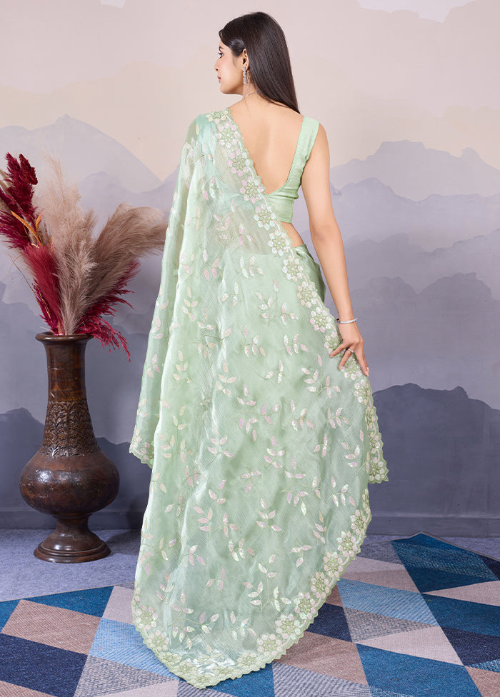 Pista Green Dupion Silk Saree With Blouse Piece