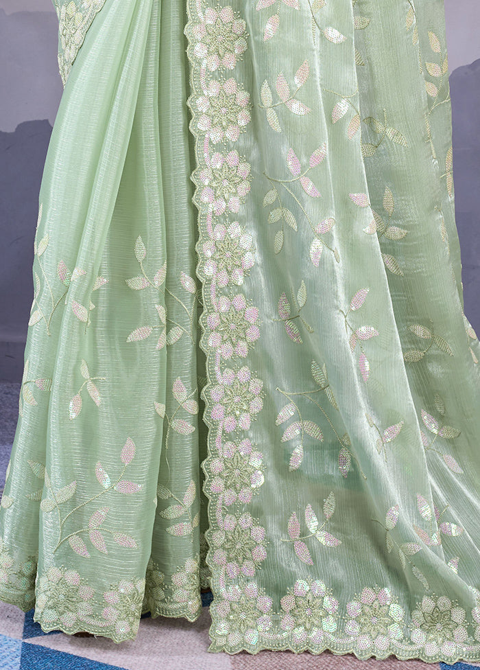 Pista Green Dupion Silk Saree With Blouse Piece