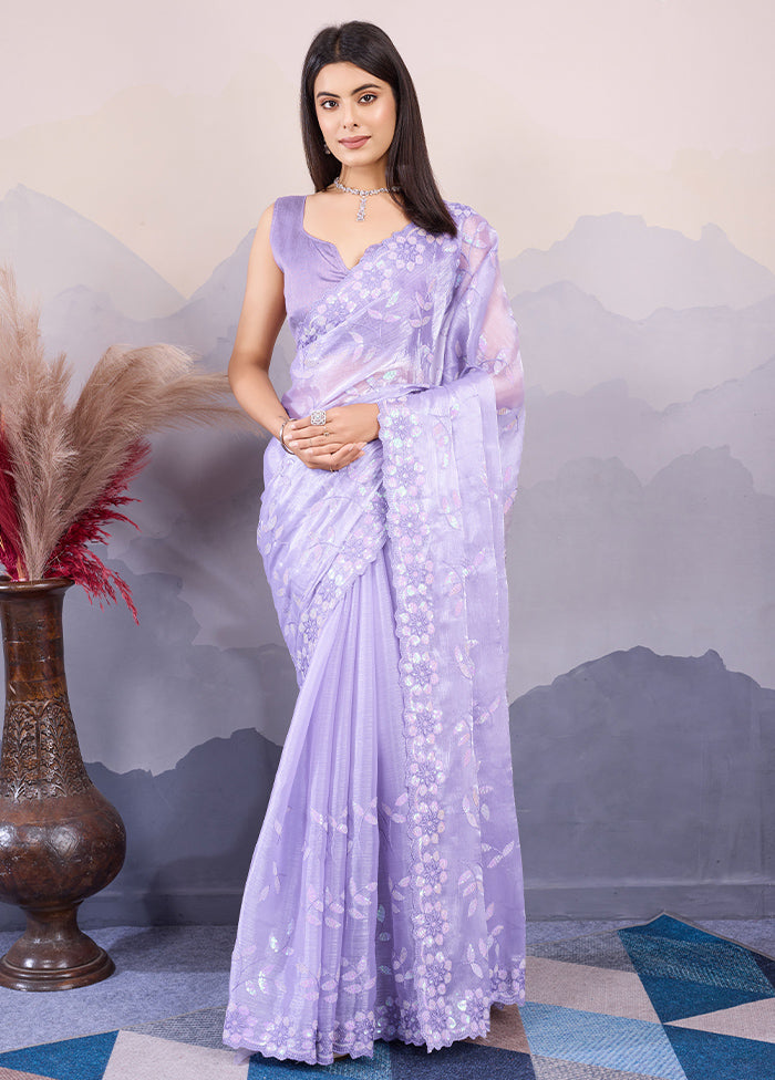 Lavender Dupion Silk Saree With Blouse Piece