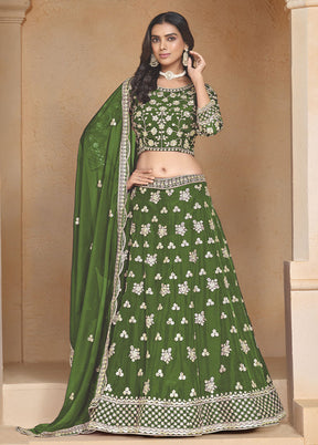 3 Pc Mehendi Net Semi Stitched Lehenga Set